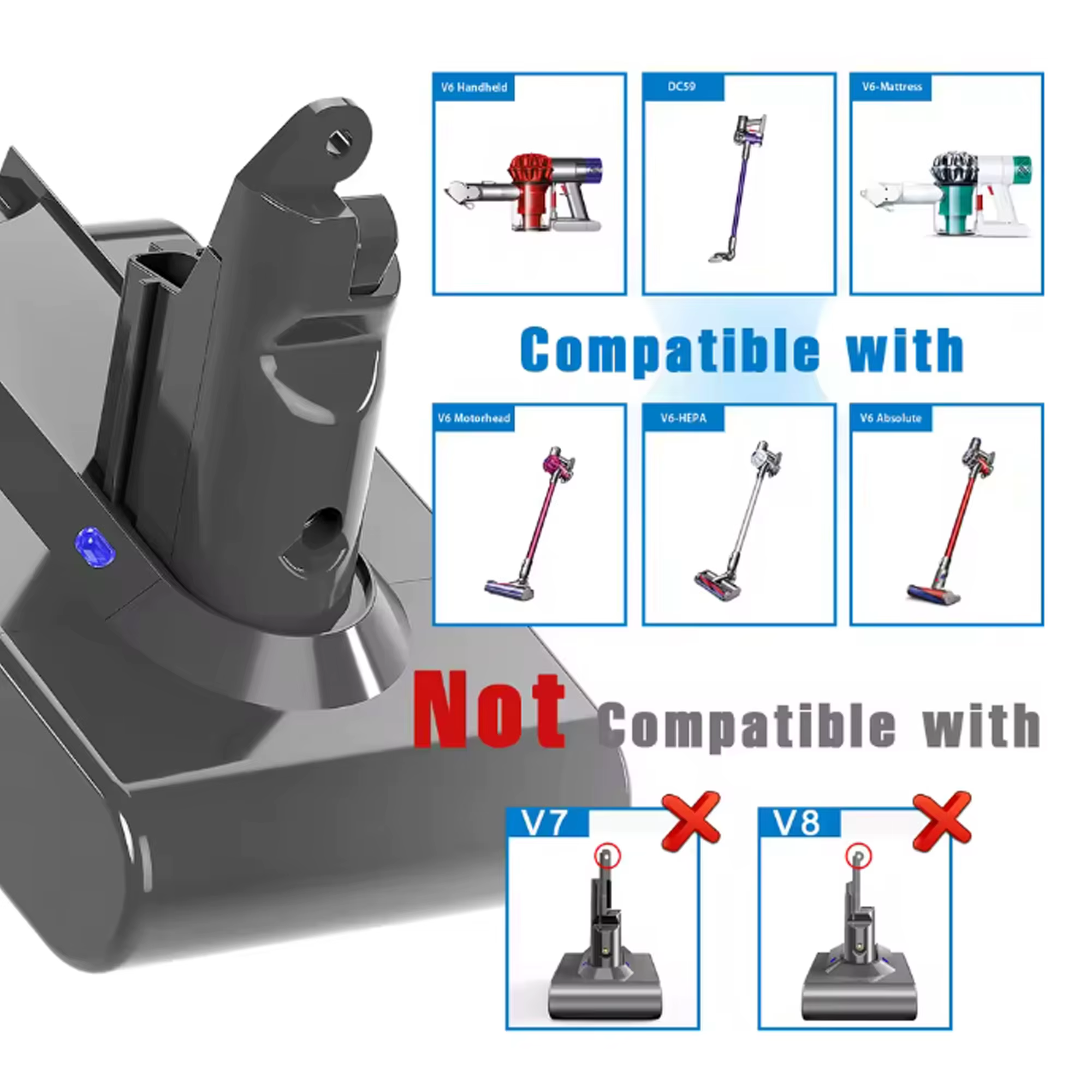 Batterie 21.6V 100% neuve, adaptée aux aspirateurs Dyson V6, série 16,8ah DC58 DC59 SV03 SV04 SV05 SV06 SV07 SV09