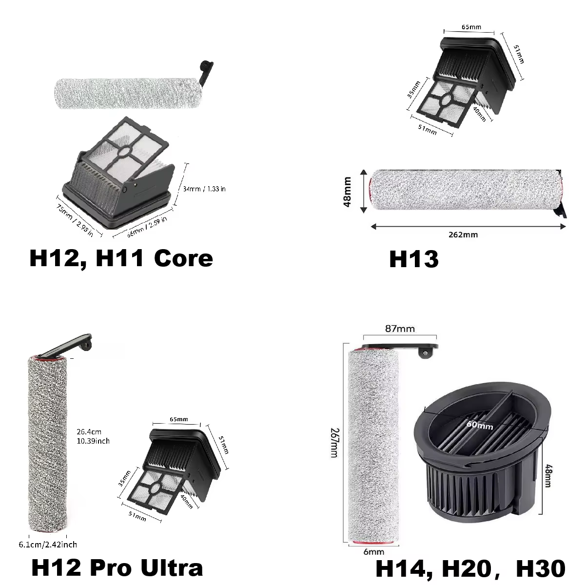 Pour aspirateur Dreame H14 Pro / H13 / H12 Pro Ultra / H12 / H20 / H30, brosse rotative, filtre, réservoir à poussière, poignée, réservoir d'eau