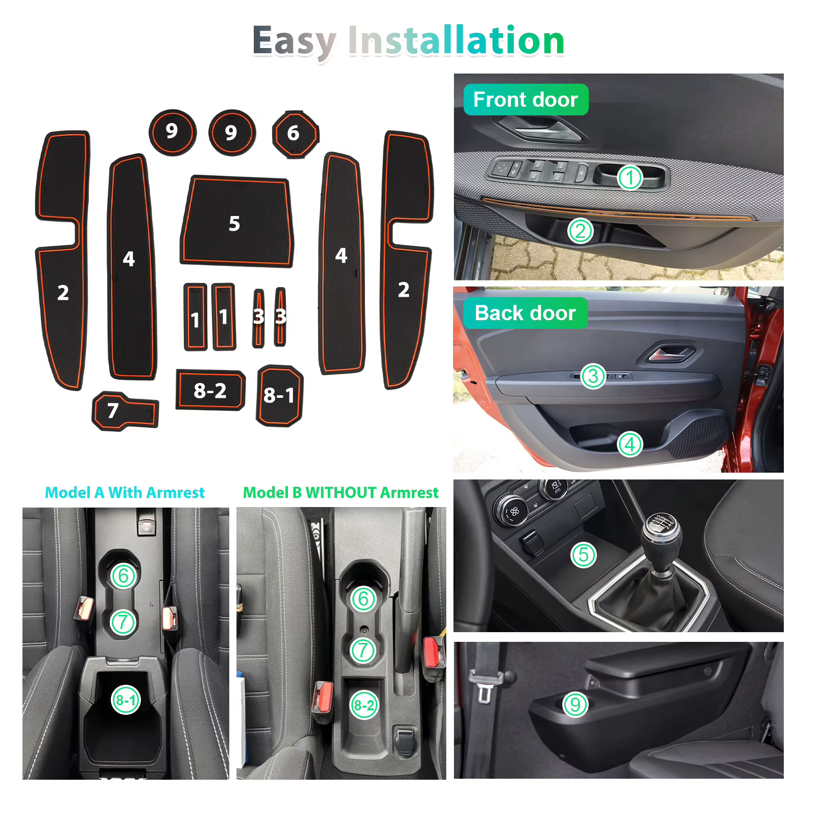 RUIYA pour Dacia Jogger Hybrid 2021 2022 2023 2024 2025 2026 Tapis de porte de voiture antidérapant Tapis de fente Auto Intérieur Dacia Jogger Accessoires 2024