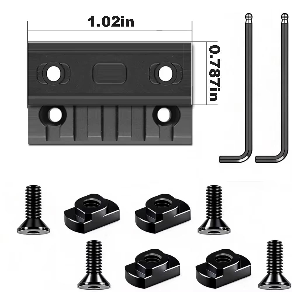 Jeu de rails Picatinny en aluminium noir, 5 emplacements, 2 pièces avec 4 écrous en T, 4 vis et 2 clés Allen pour le montage d'accessoires