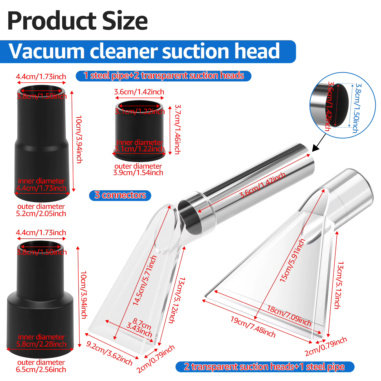 Accessoire d'aspirateur Shop Vac pour nettoyage humide et sec, 3 adaptateurs de tuyau, tête transparente, nettoyage de tapis et d'ameublement, entretien automobile, sans coupe