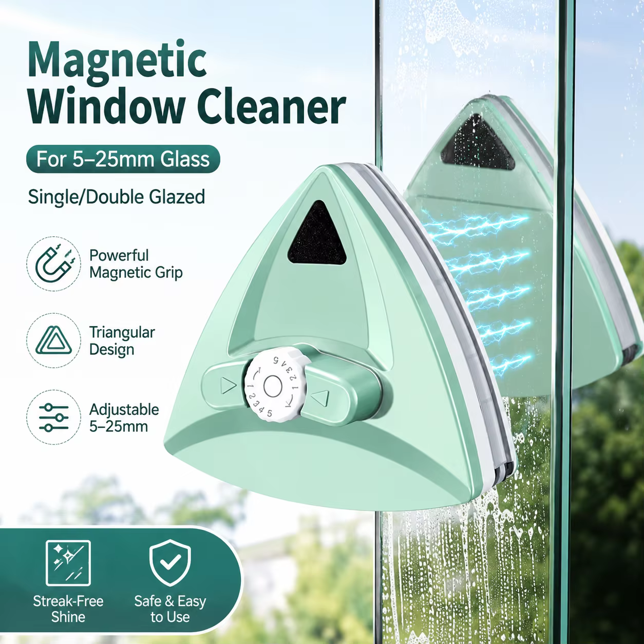 Nettoyeur de vitres magnétique pour verre de 5 à 25 mm