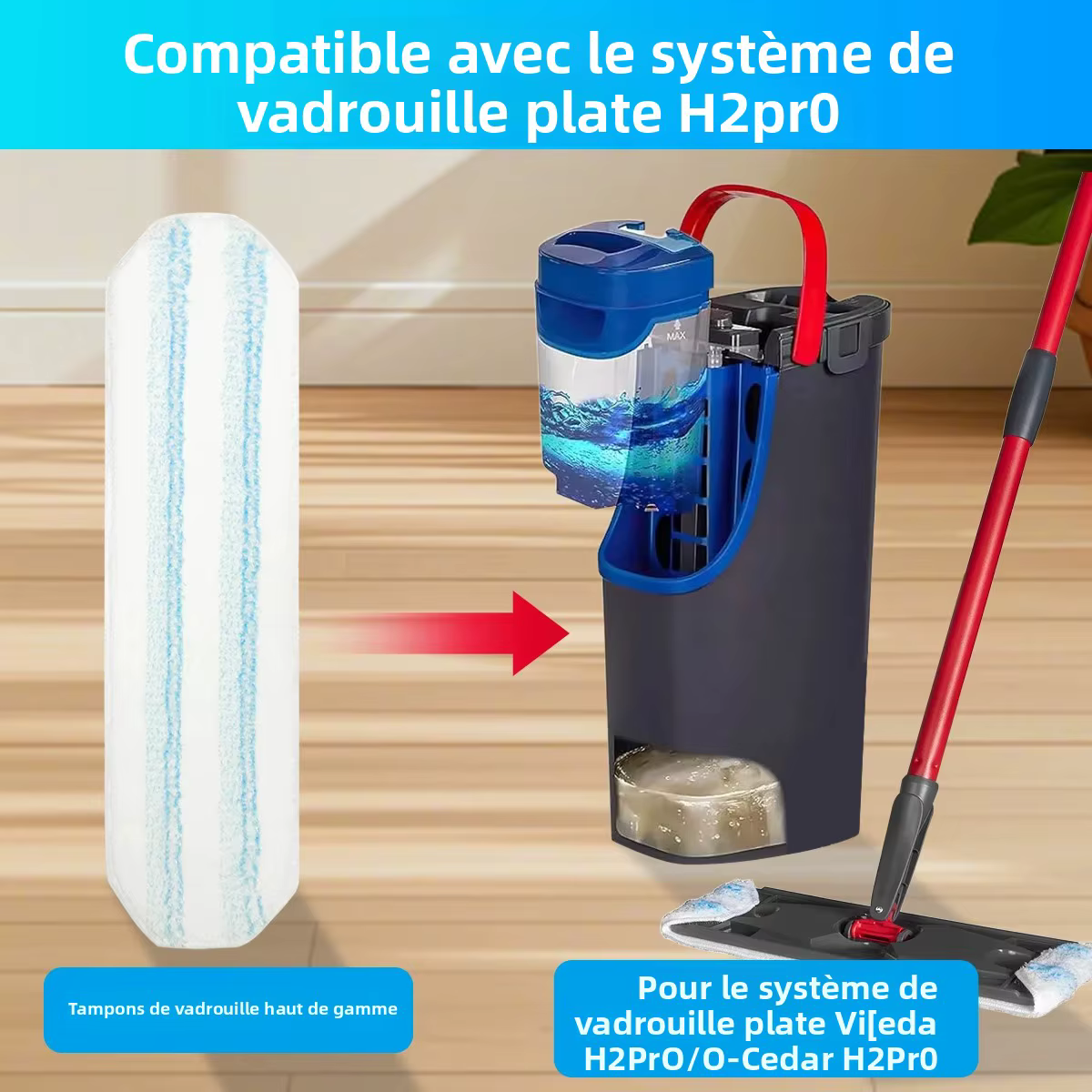 Chiffons de rechange pour système de vadrouille plate Vileda H2prO/o-cedar H2prO