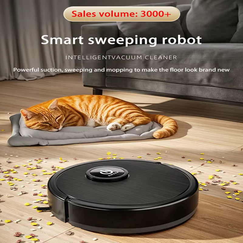 Robot Aspirateur Intelligent 3-en-1 6000Pa Forte Aspiration Balayage Lavage Recharge USB Navigation Laser Poils d'Animaux Sols Durs Nouveauté 2026