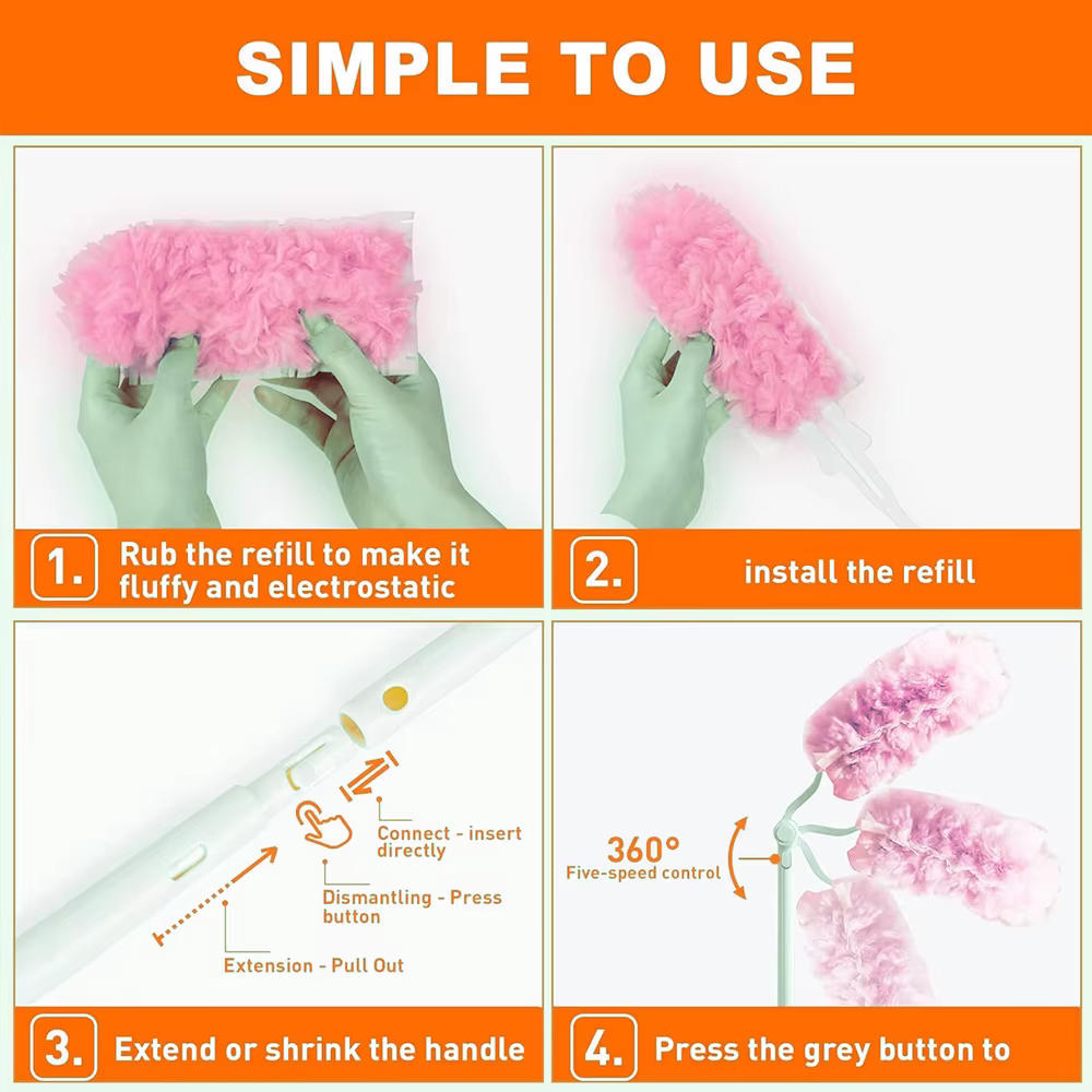 Plumeau à poussière compatible avec la tête de dépoussiérage Swiffer 360, rose
