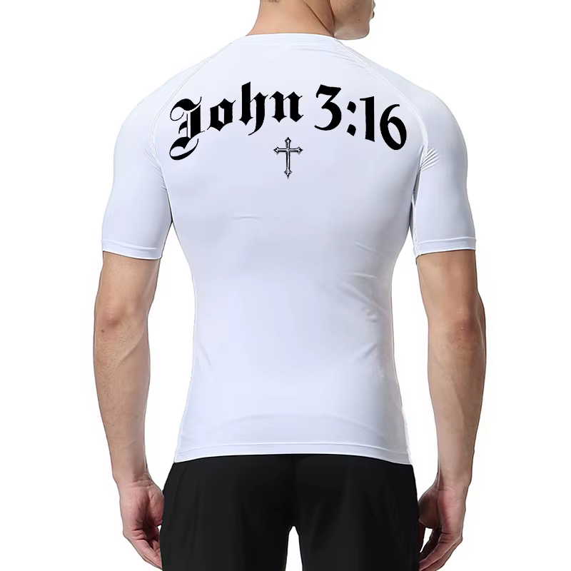 Chemise de compression imprimée croix biblique pour hommes, t-shirt de course, d'entraînement de gymnastique chrétienne, t-shirts athlétiques à séchage rapide, couches de base