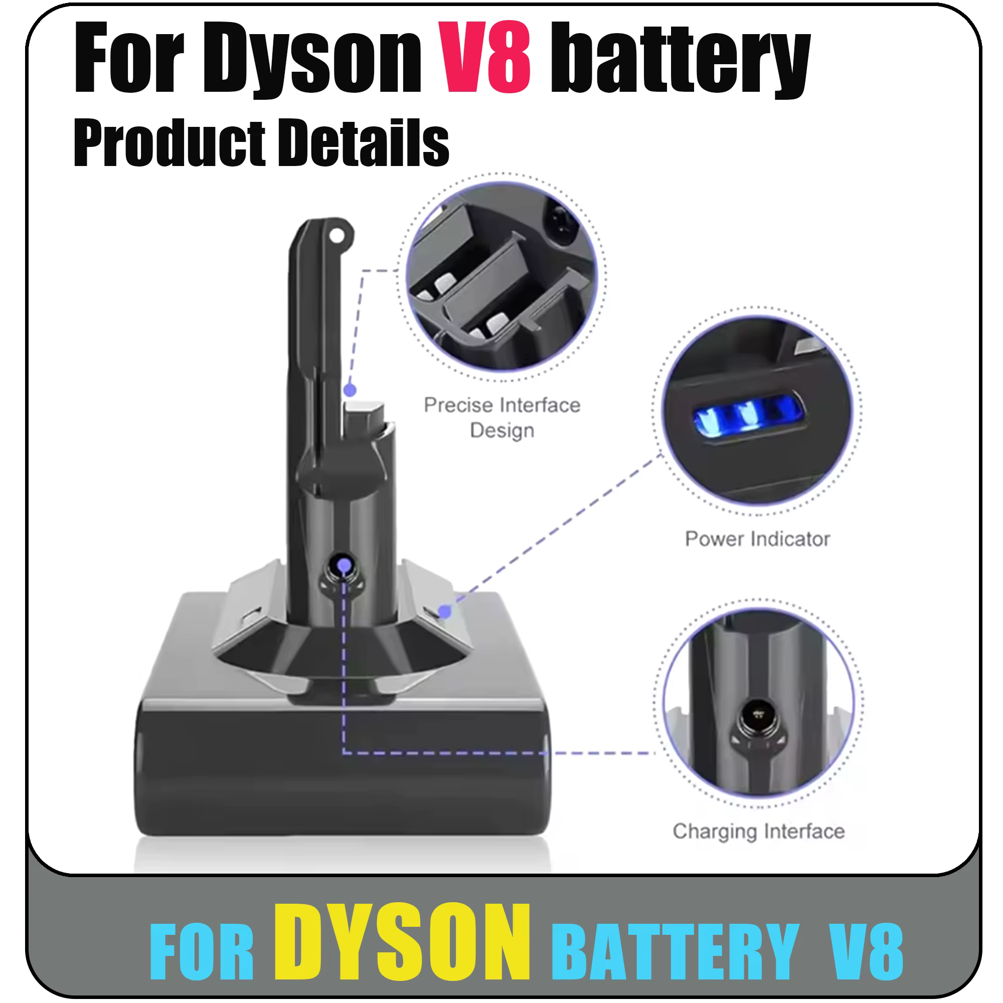 Batterie rechargeable Li-ion pour aspirateur Dyson V8 SV10 16800mAh/28000mAh 21.6V Absolute Animal