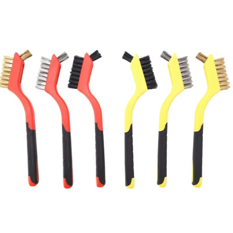 Jeu de brosses métalliques, poils en Nylon/laiton/acier inoxydable avec poignée incurvée pour la rouille, la saleté et la peinture, nettoyage en profondeur