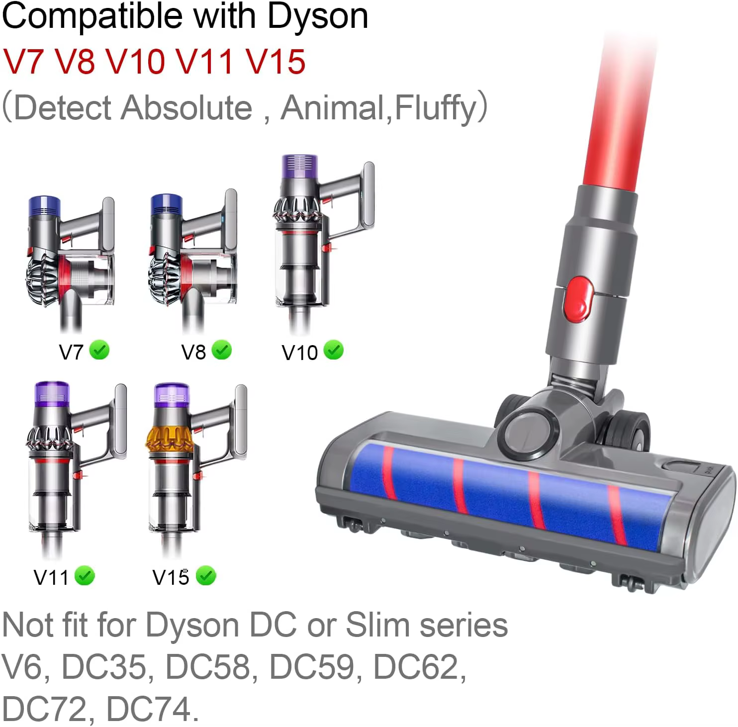 Tête de Brosse à Rouleau Souple pour Aspirateur Dyson V7 V8 V10 V11 V15 Gen5, Manche Sans Fil, Remplacement de Tête de Sol en Bois Dur pour Tapis