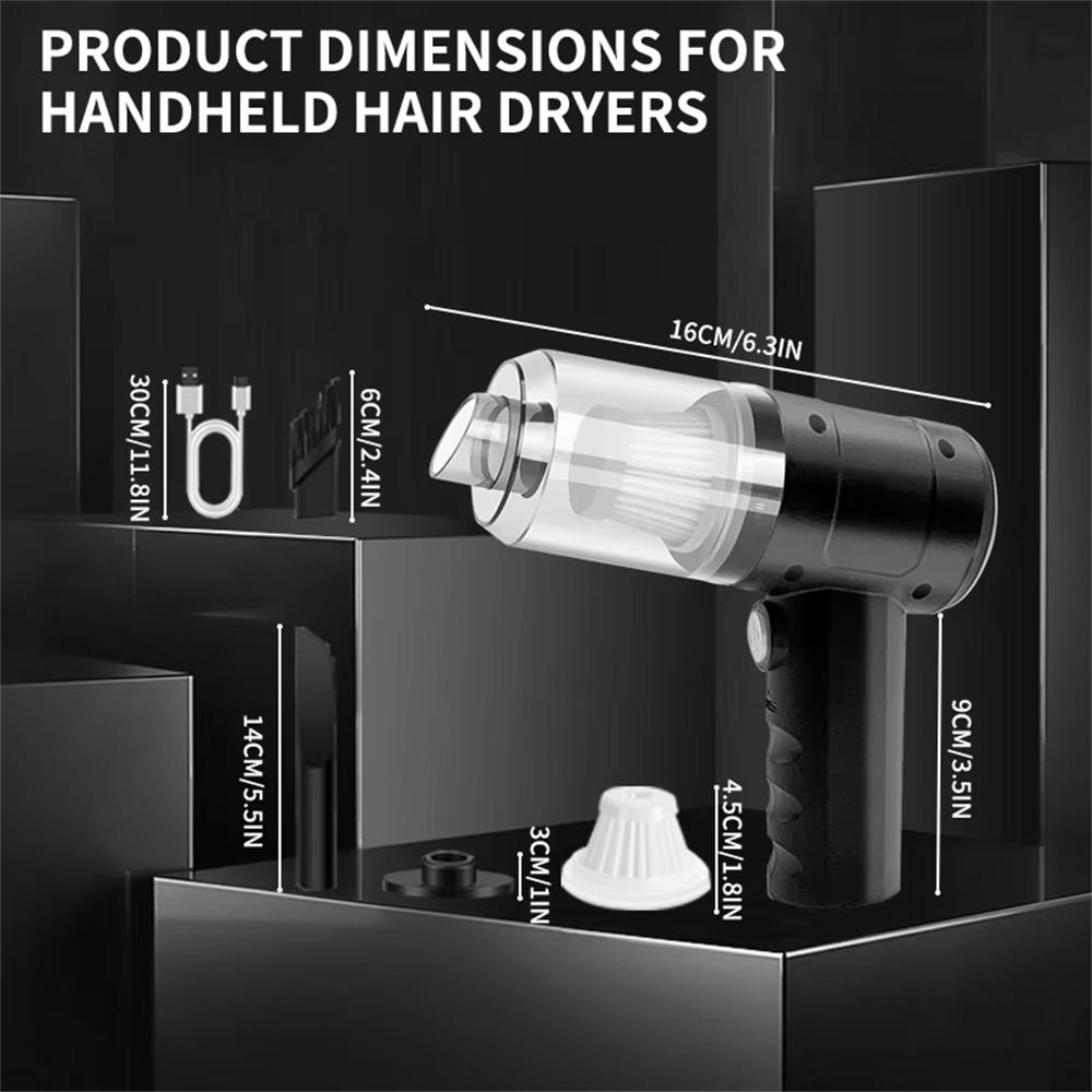 Aspirateur à main sans fil haute puissance, mini aspirateur portable pour voiture avec fonction sèche-cheveux pour le nettoyage intérieur des véhicules