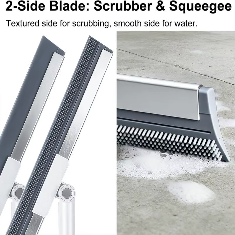 Balai télescopique en silicone de 115 cm, double usage, serpillière humide et sèche, raclette à eau pour le nettoyage des sols de la salle de bain et des toilettes