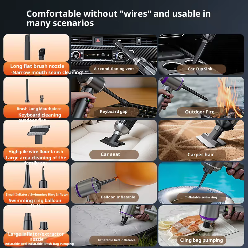Aspirateur de voiture haute puissance, portable, sans fil, avec moteur sans balais, machine de nettoyage puissante, souffleur d'air pour appareils ménagers