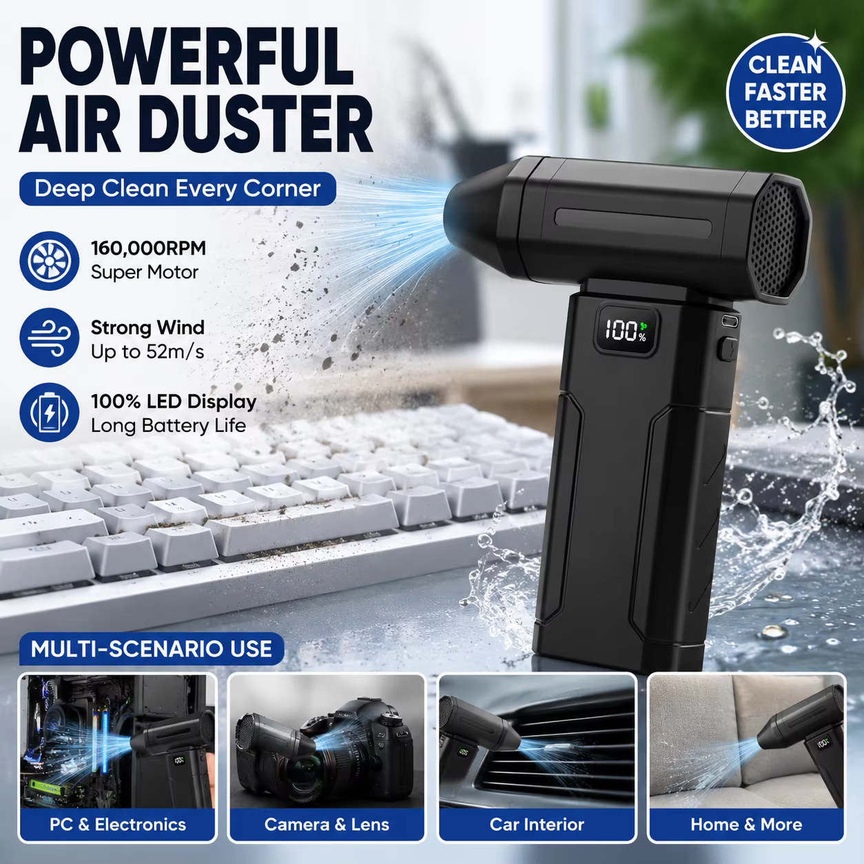 Ventilateur turbo-jet 160000 tr/min, souffleur sans balais puissant, souffleur d'air électrique, aspirateur de poussière portable, ventilateur violent, nettoyeur de neige