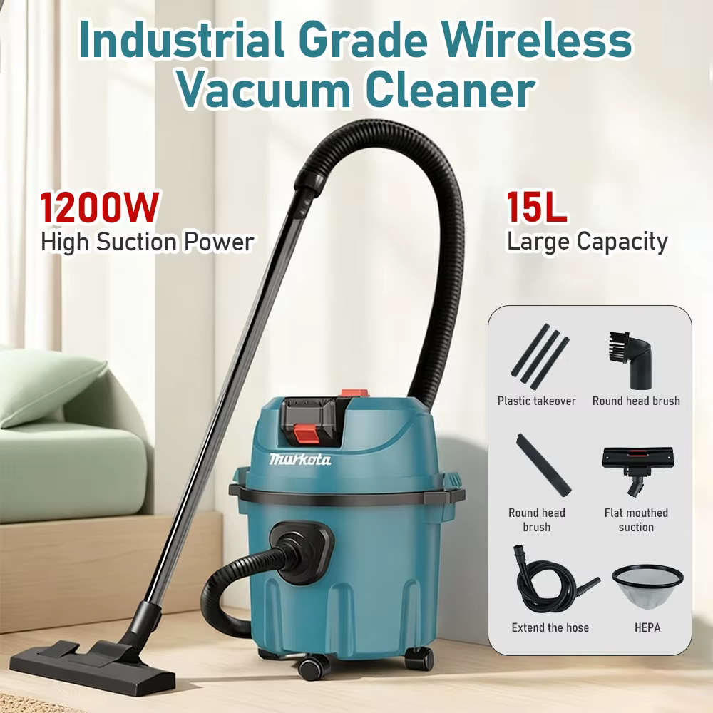 Aspirateur sec et humide industriel, Machine de nettoyage Rechargeable, aspirateur d'atelier sans fil de 15l pour le Site de travail/entrepôt/lavage de voiture
