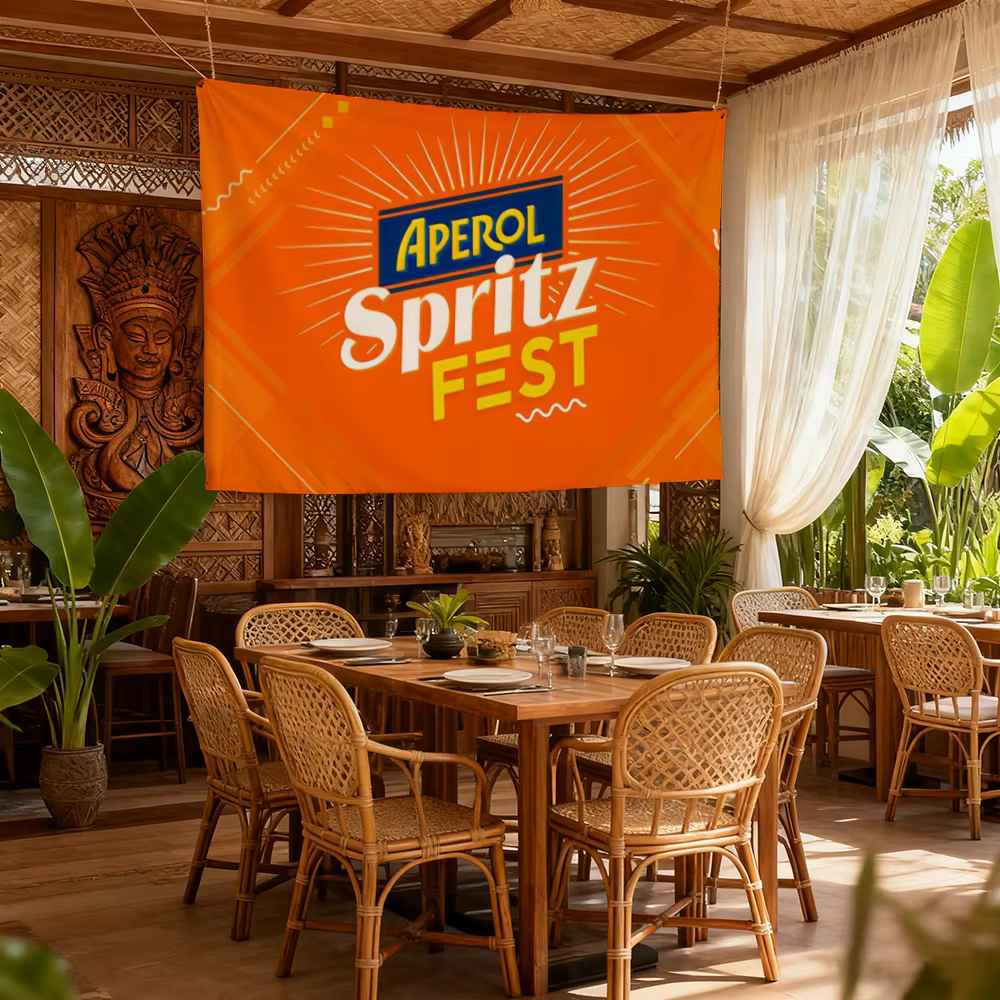 Bannière décorative Aperol pour boissons, durable, pour extérieur et intérieur, terrasse, décoration festive, design classique, pour poteau, mur ou pièce