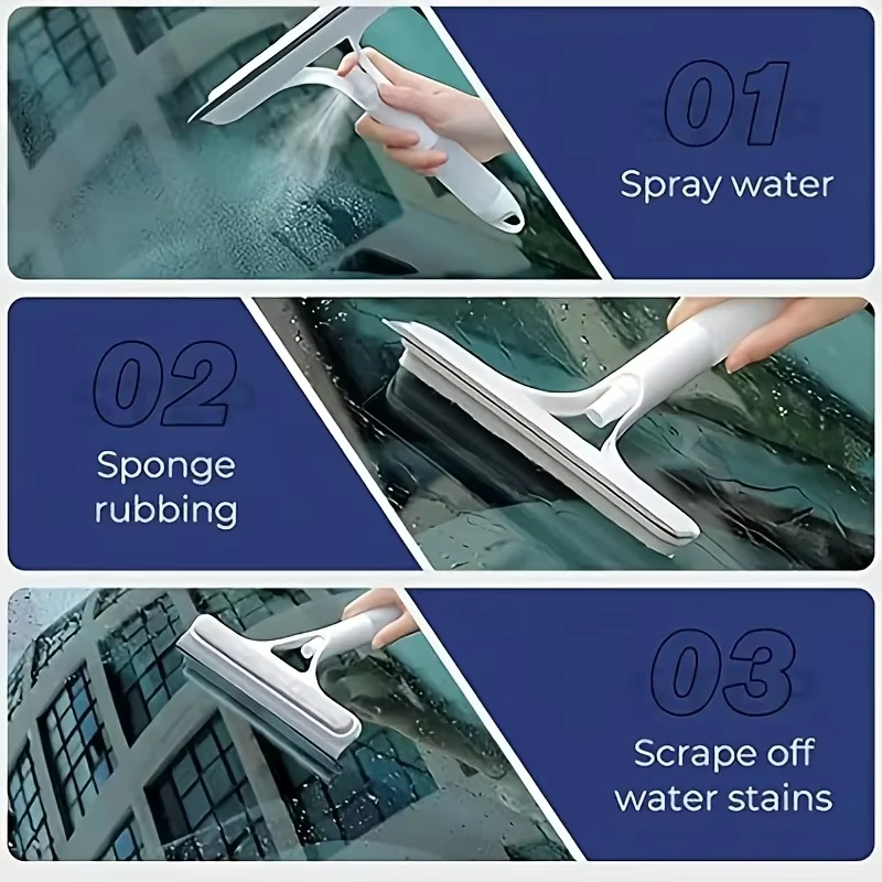 [Nettoyeur de vitres 3-en-1] 1 pièce Nettoyeur de vitres multifonctionnel 3-en-1 avec fonction de pulvérisation |   Nettoyeur de vitres, carreaux et pare-brise de voiture portable