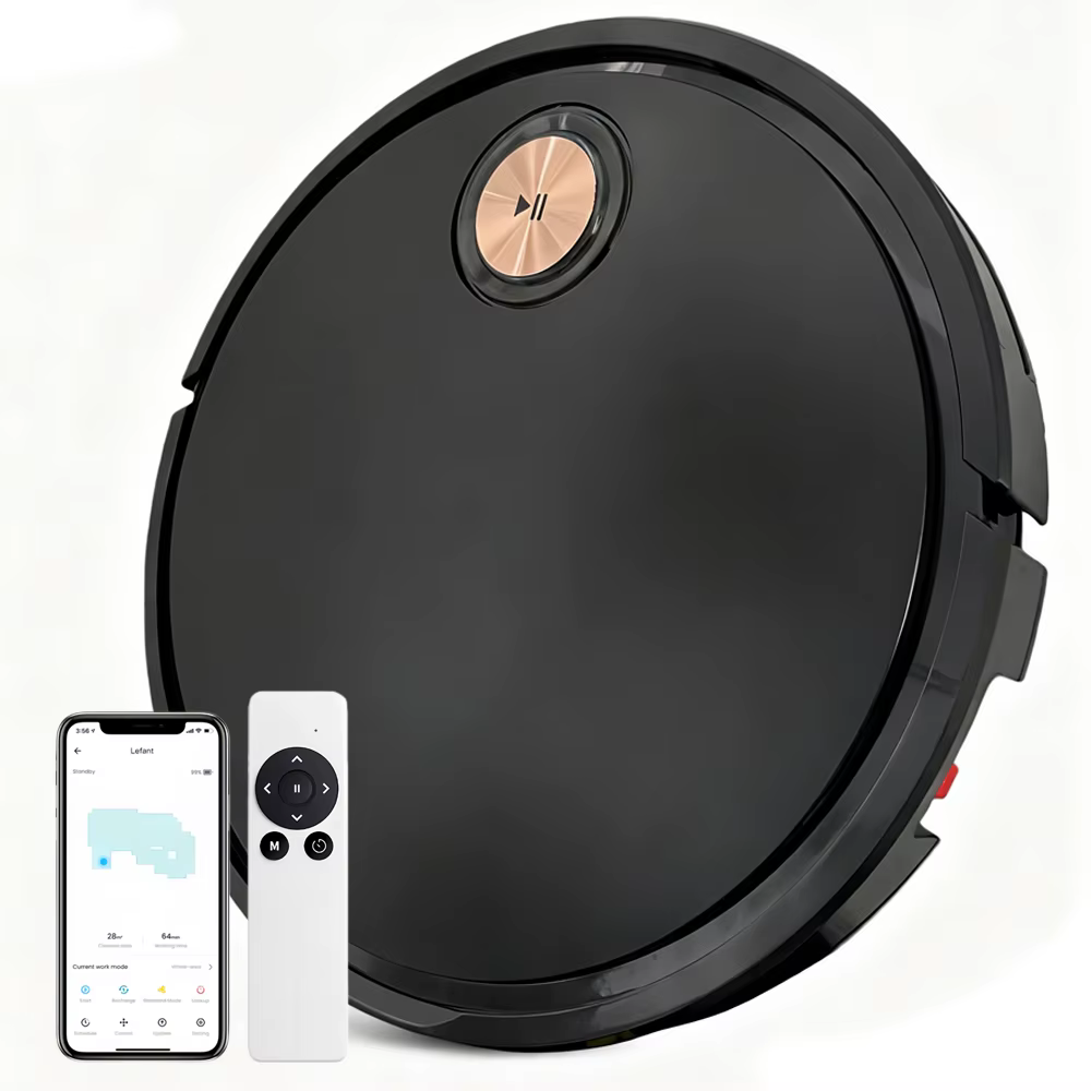 Robot aspirateur et serpillière combinés, aspirateur robot 2 en 1 avec application/télécommande, forte aspiration, fin, idéal pour les sols durs, les poils d'animaux