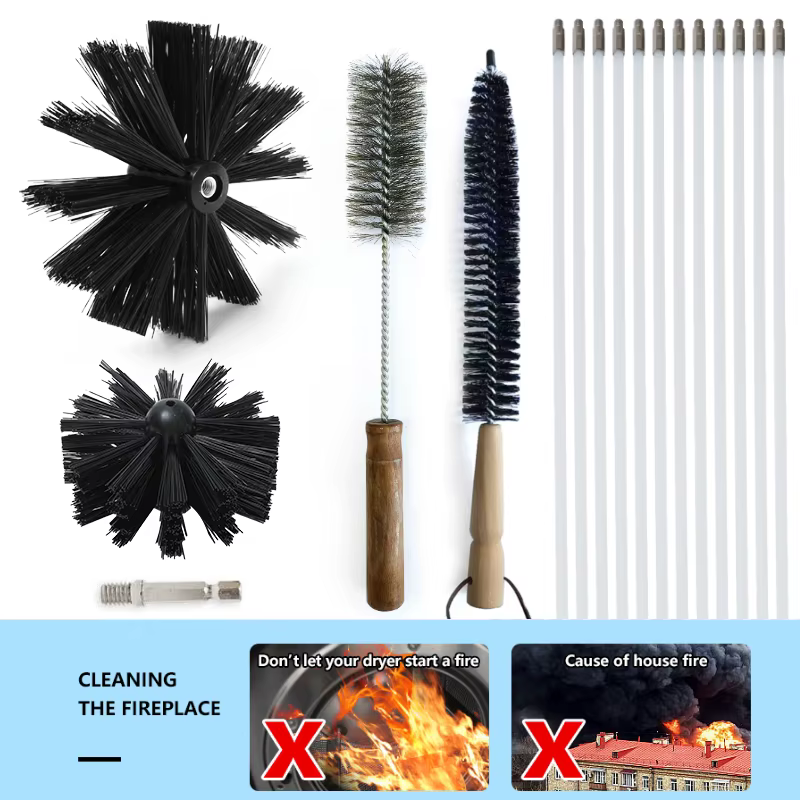 Brosse de Cheminée,Kit de nettoyage d'évent de sèche-linge de cheminée à la mode avec tiges flexibles