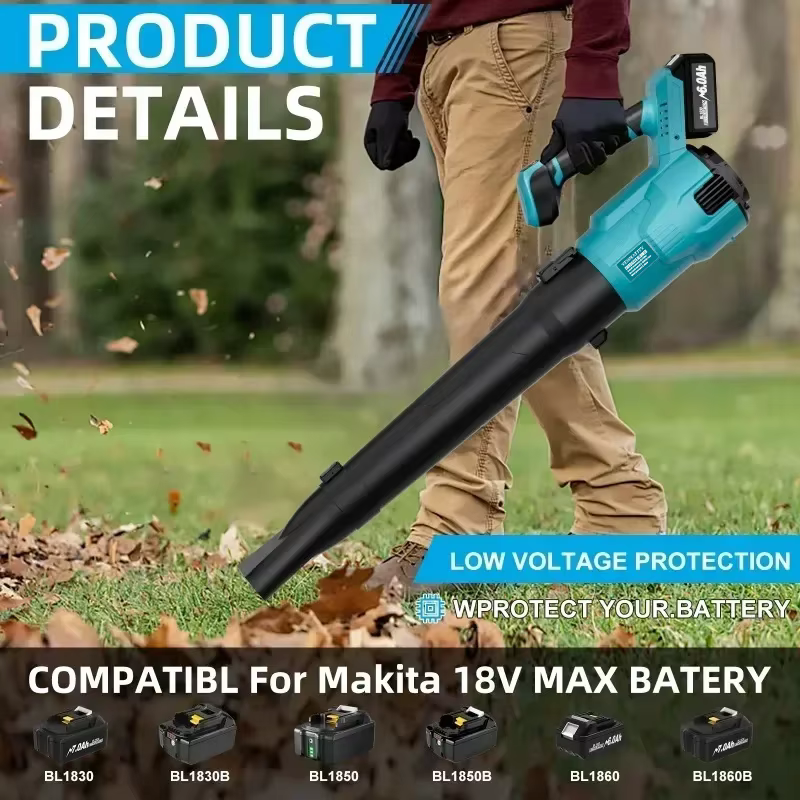 Souffleur à feuilles électrique haute puissance 25000 tr/min pour le nettoyage de la poussière et de la neige, compatible avec les batteries 18V-20V.