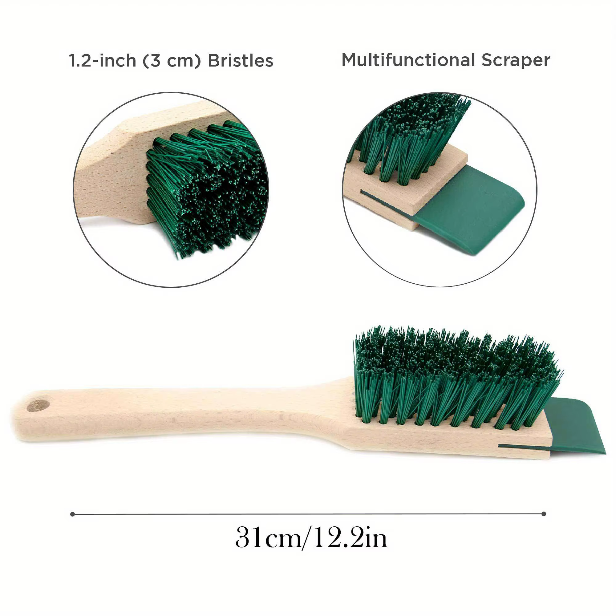 Brosse de nettoyage ergonomique robuste pour tondeuse à gazon avec poils rigides et manche en bois – Grattoir efficace pour l'entretien du jardin