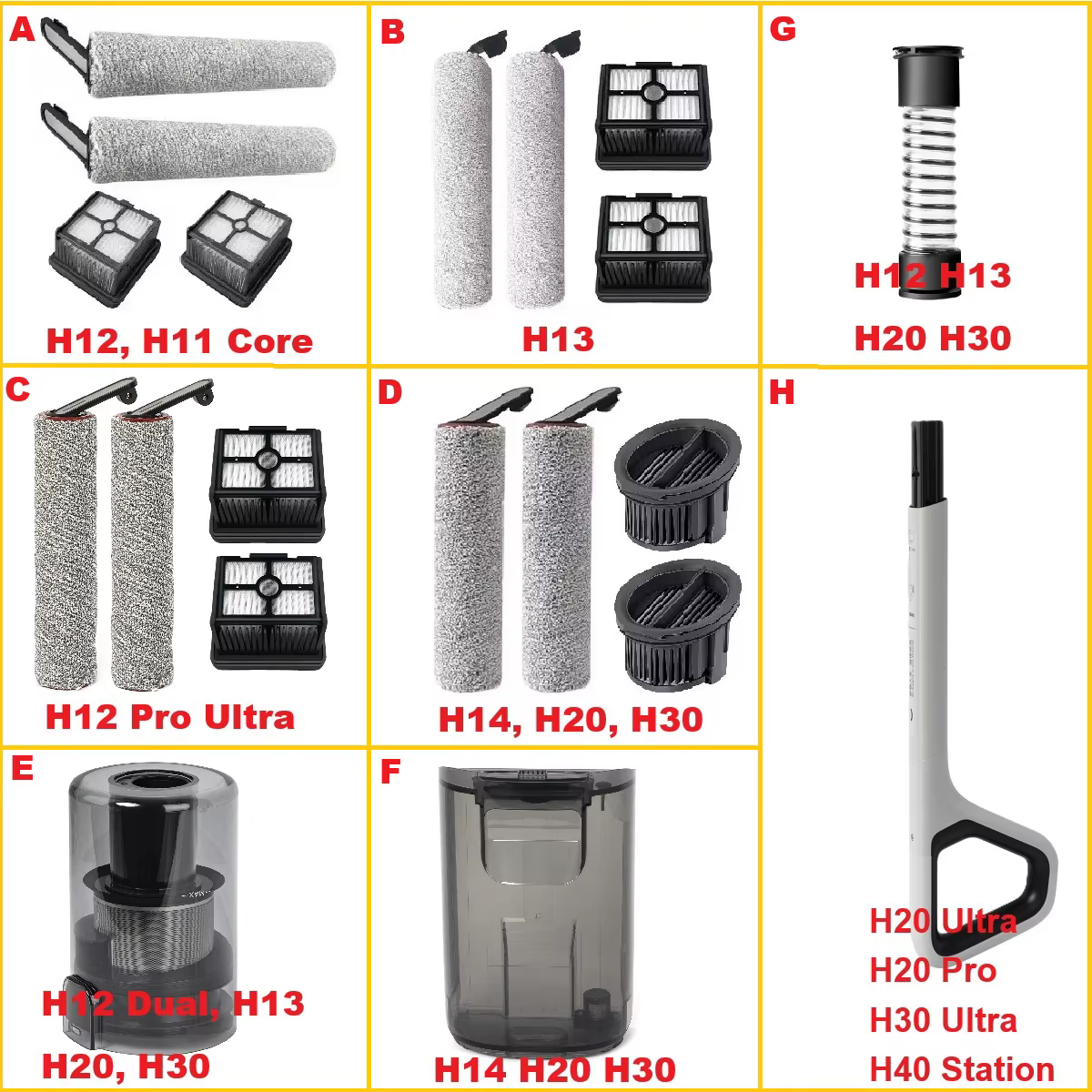 Pour aspirateur Dreame H14 Pro / H13 / H12 Pro Ultra / H12 / H20 / H30, brosse rotative, filtre, réservoir à poussière, poignée, réservoir d'eau