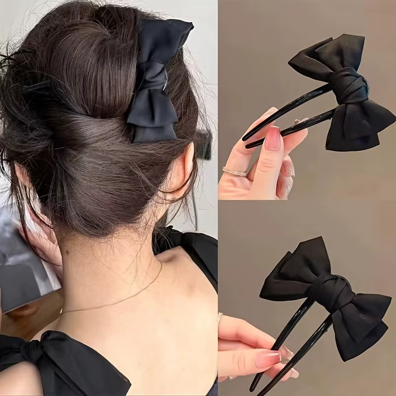 Pince à cheveux en forme de U avec nœud pour femmes, 1 pièce, accessoire d'usure quotidienne pour filles, épingle à cheveux de Boutique noire élégante