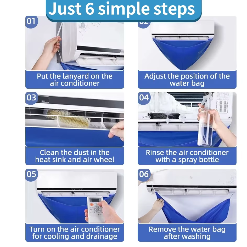 Kit de nettoyage de climatiseur AC 90cm, sac de nettoyage avec nettoyeur de tuyaux de vidange, ensemble de lavage de climatisation étanche, outils de climatisation