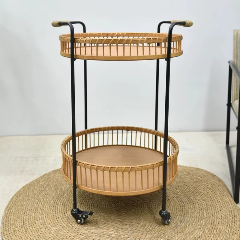 Panier de fleurs artistique en rotin, étagère, plateau de service en bambou avec roulettes, décoration intérieure et extérieure, Table d'appoint de balcon
