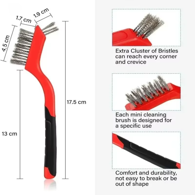 Jeu de brosses métalliques, poils en Nylon/laiton/acier inoxydable avec poignée incurvée pour la rouille, la saleté et la peinture, nettoyage en profondeur