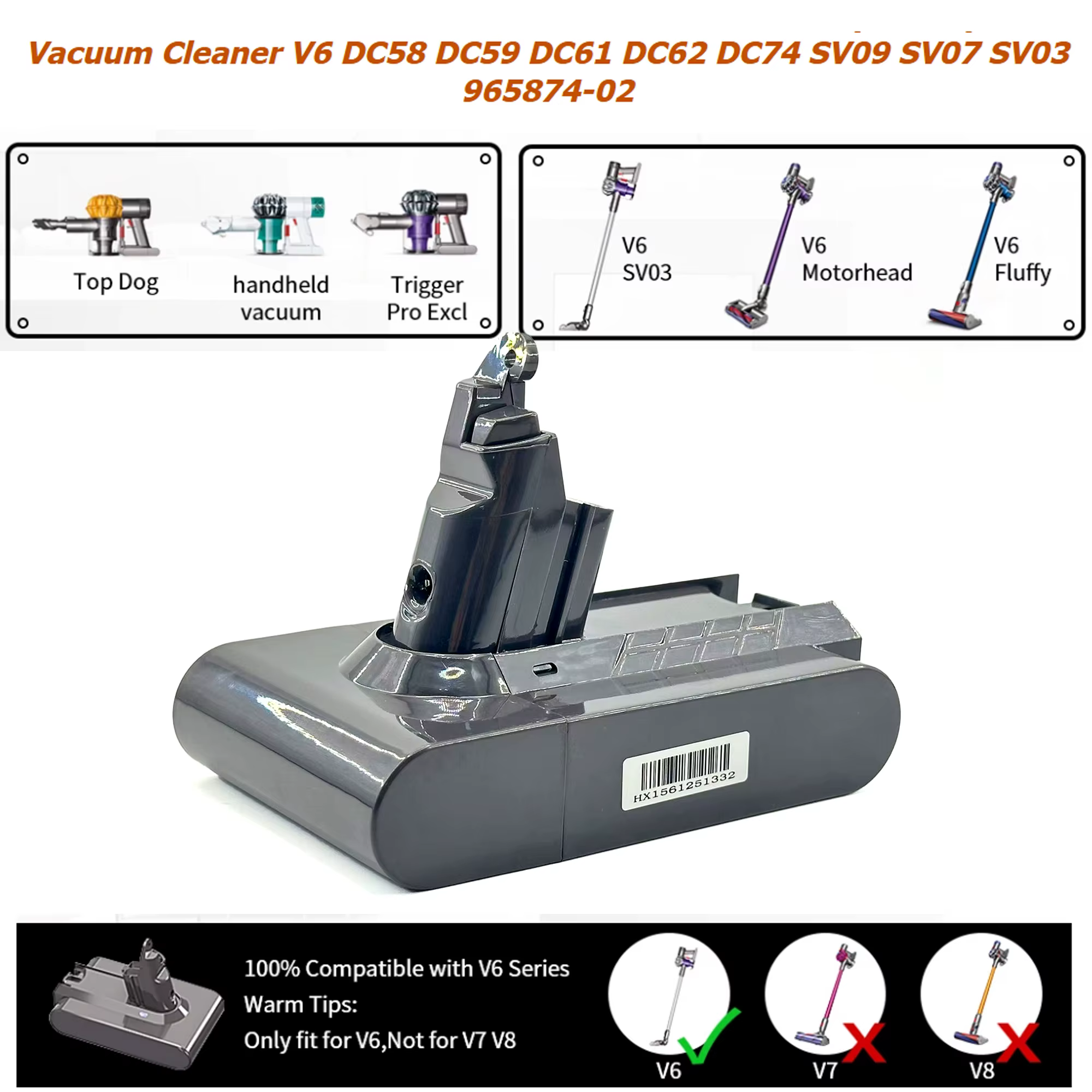 Batterie 21.6V 100% neuve, adaptée aux aspirateurs Dyson V6, série 16,8ah DC58 DC59 SV03 SV04 SV05 SV06 SV07 SV09