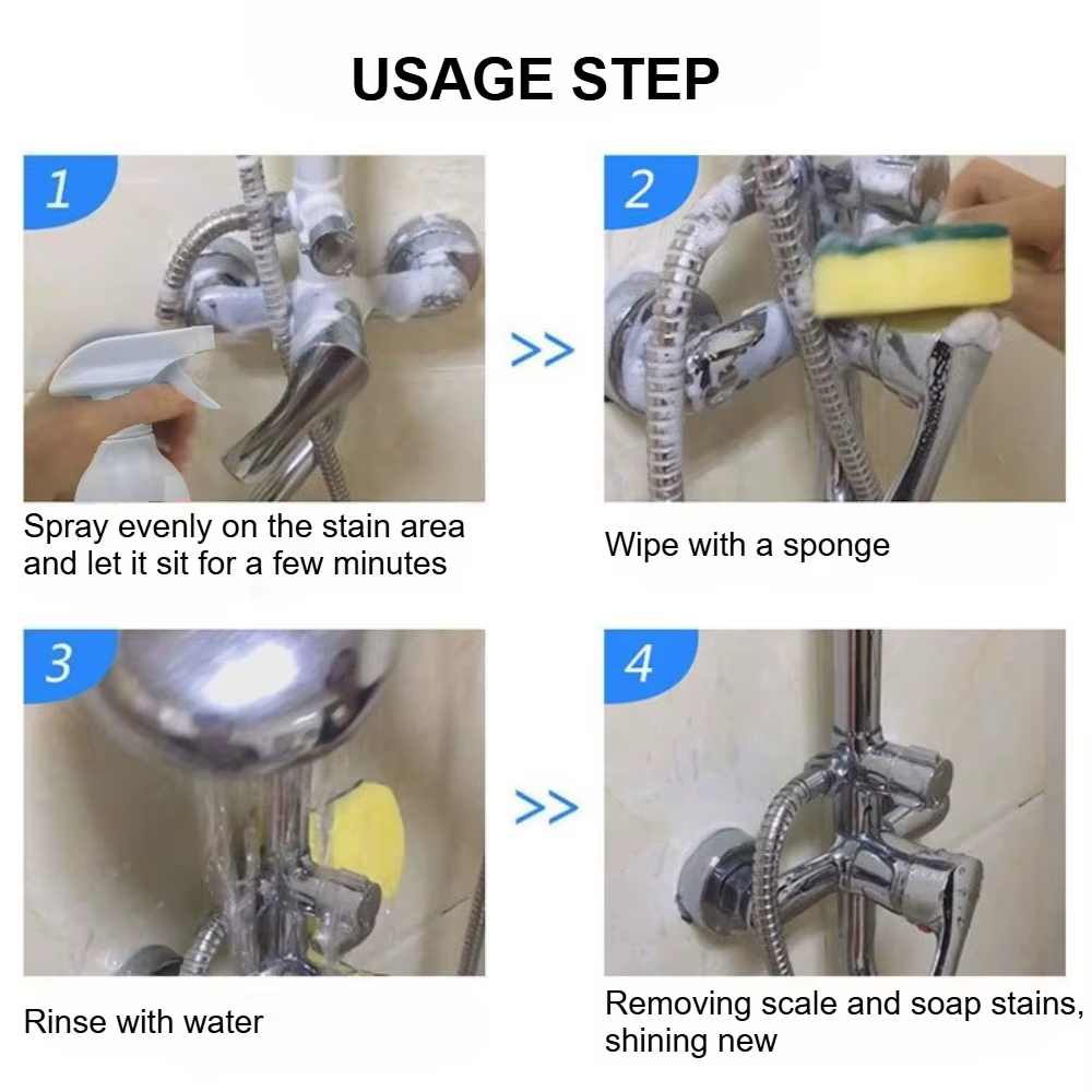 Spray détartrant pour salle de bain, nettoyant pour acier inoxydable, polisseur métallique, élimine les taches d'eau, la rouille de la douche, nettoie la saleté des baignoires