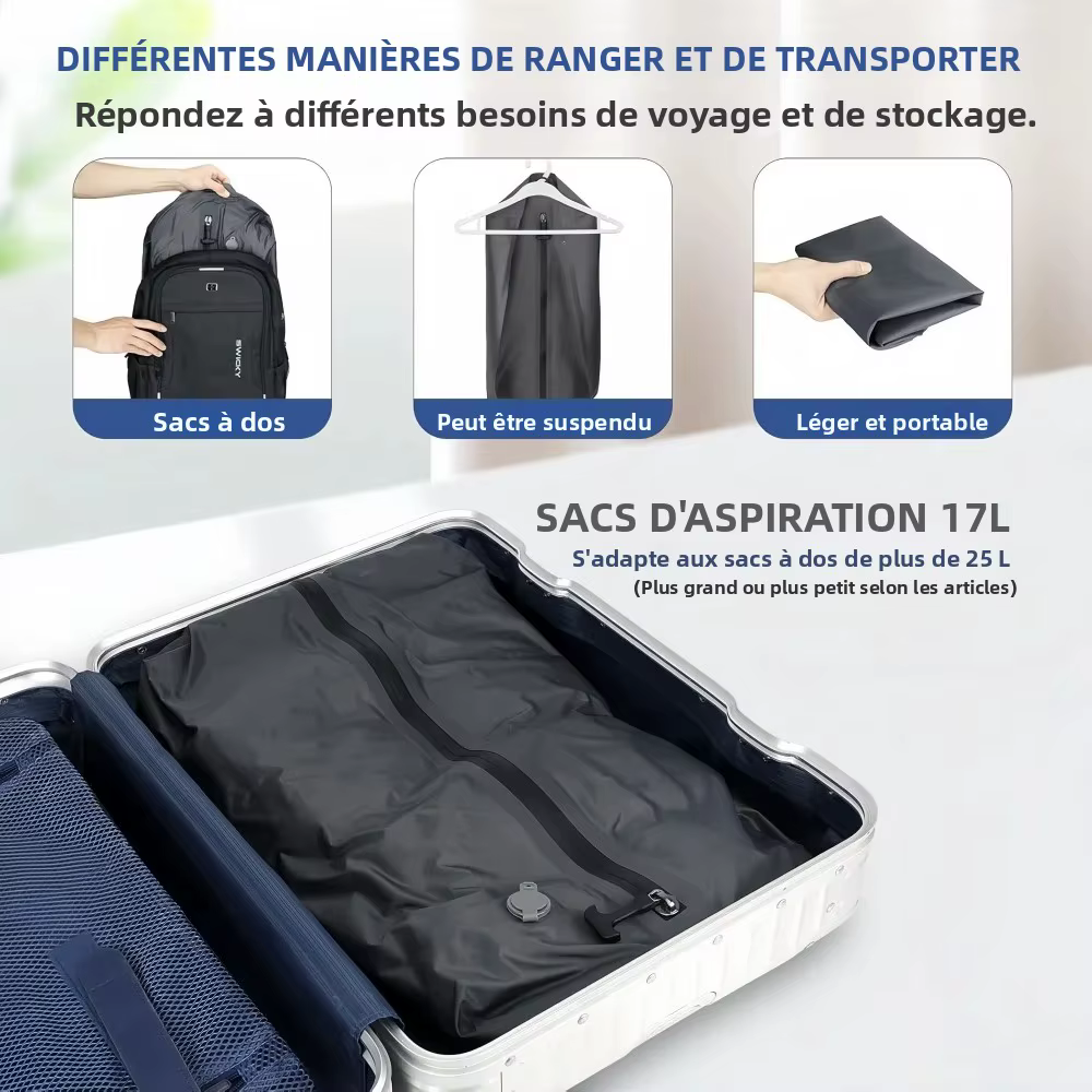 Sacs de rangement sous vide de voyage 17L avec pompe à air