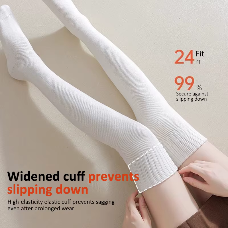 Chaussettes hautes d'hiver pour femmes, doublées de polaire, chaudes au-dessus du genou, chaussettes longues antidérapantes, bas Jk