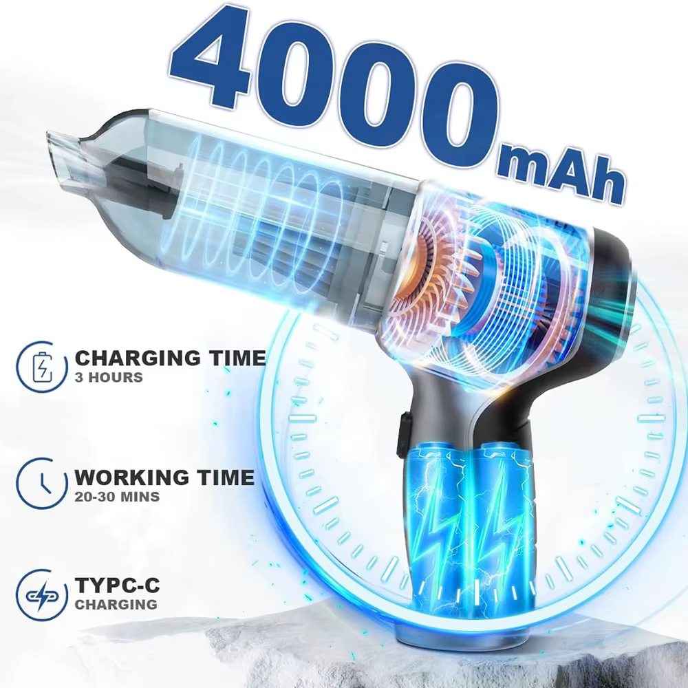 Aspirateur de voiture portable, aspirateur à main sans fil, 95000PA, aspiration puissante, mini aspirateur sans fil pour voiture et maison, souffleur