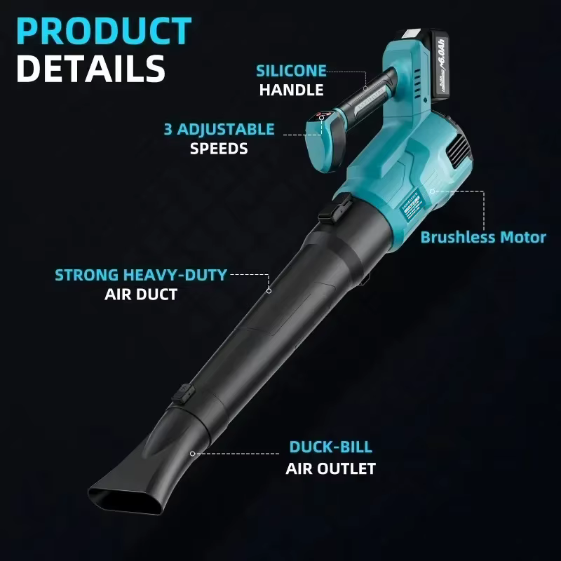 Souffleur à feuilles électrique haute puissance 25000 tr/min pour le nettoyage de la poussière et de la neige, compatible avec les batteries 18V-20V.