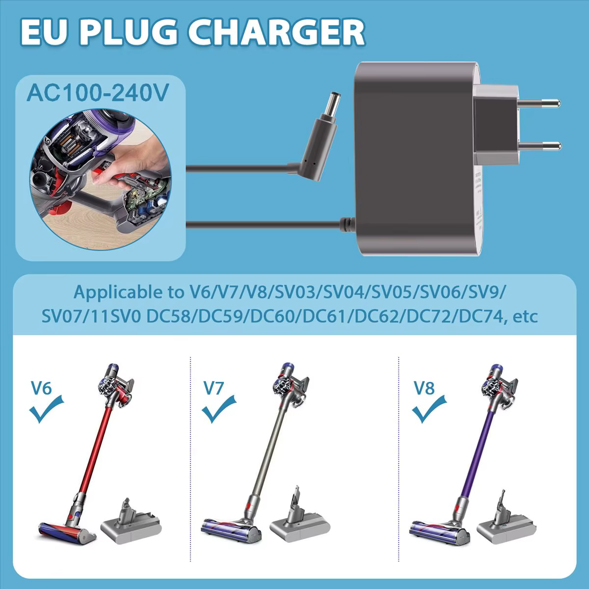 Chargeur 26.1V pour aspirateur V6 V7 V8 SV03 SV04 SV05 SV06 SV07