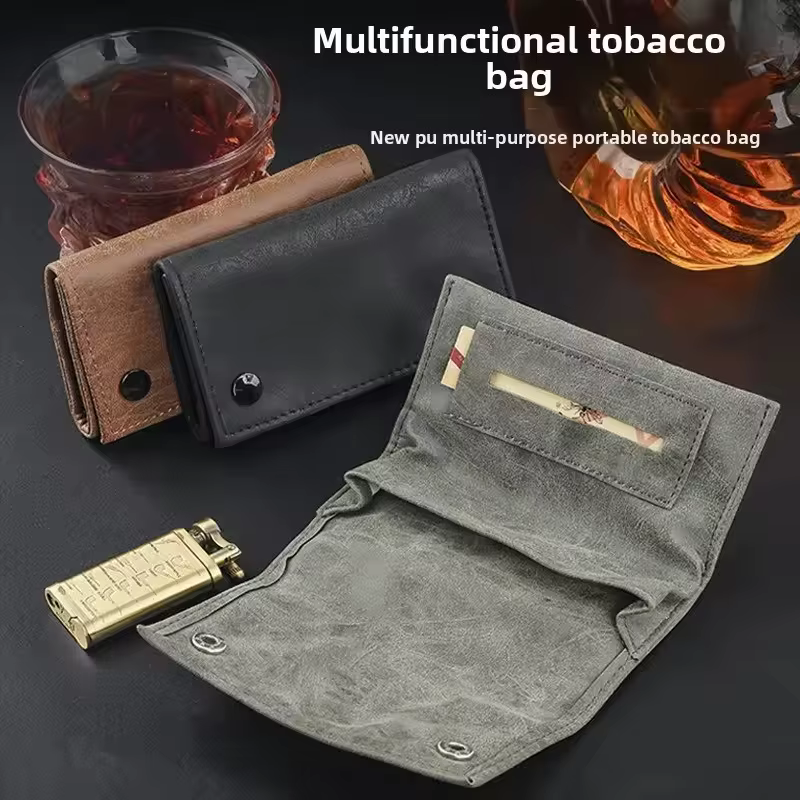 Organisateur d'accessoires pour fumer tout-en-un : pochette à tabac multifonctionnelle en cuir PU avec porte-papier et sac de rangement