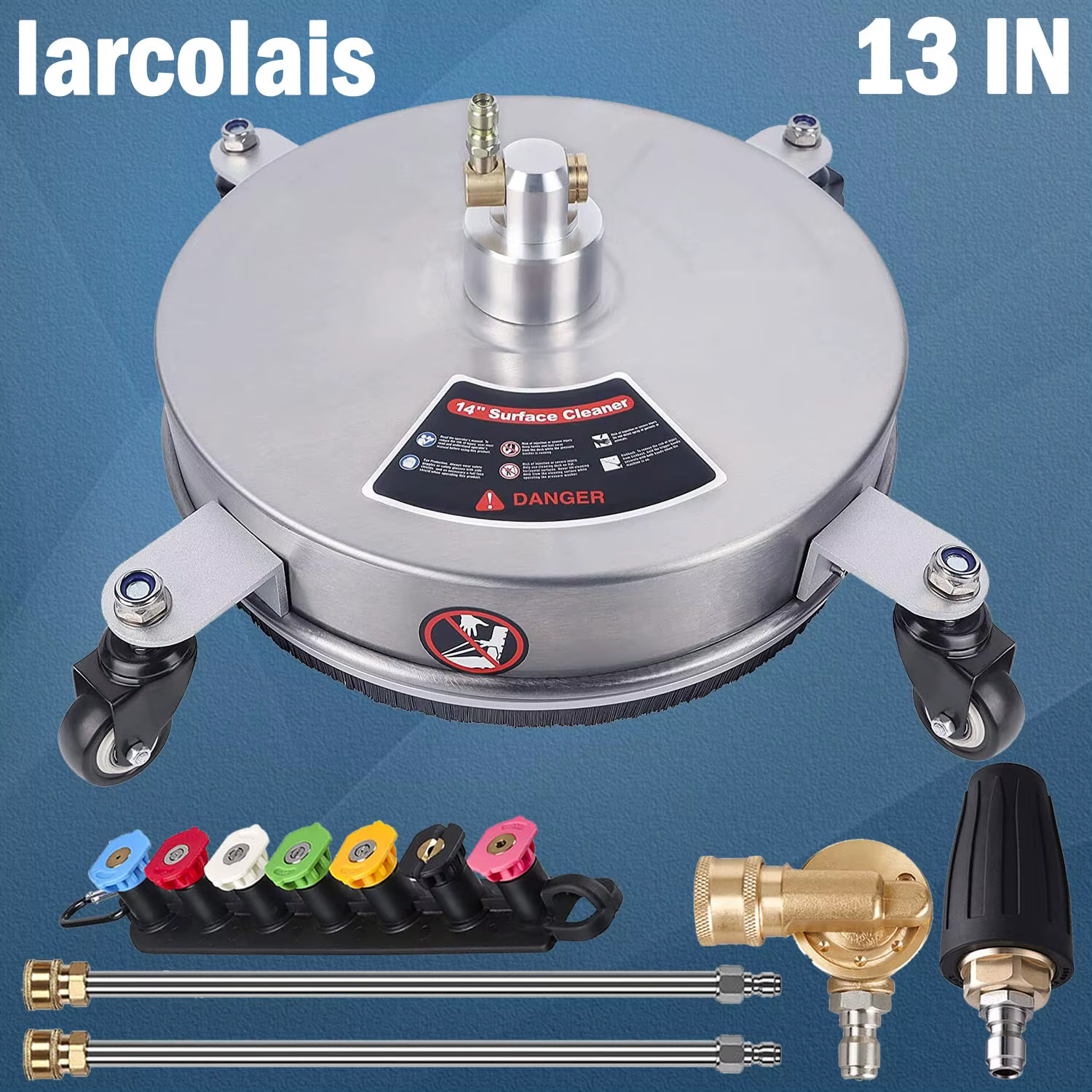Nettoyeur de surface haute pression 4000 PSI 13 pouces pour allée, trottoir, patio, en acier inoxydable, compatible Karcher, connecteur rapide 1/4 pouce