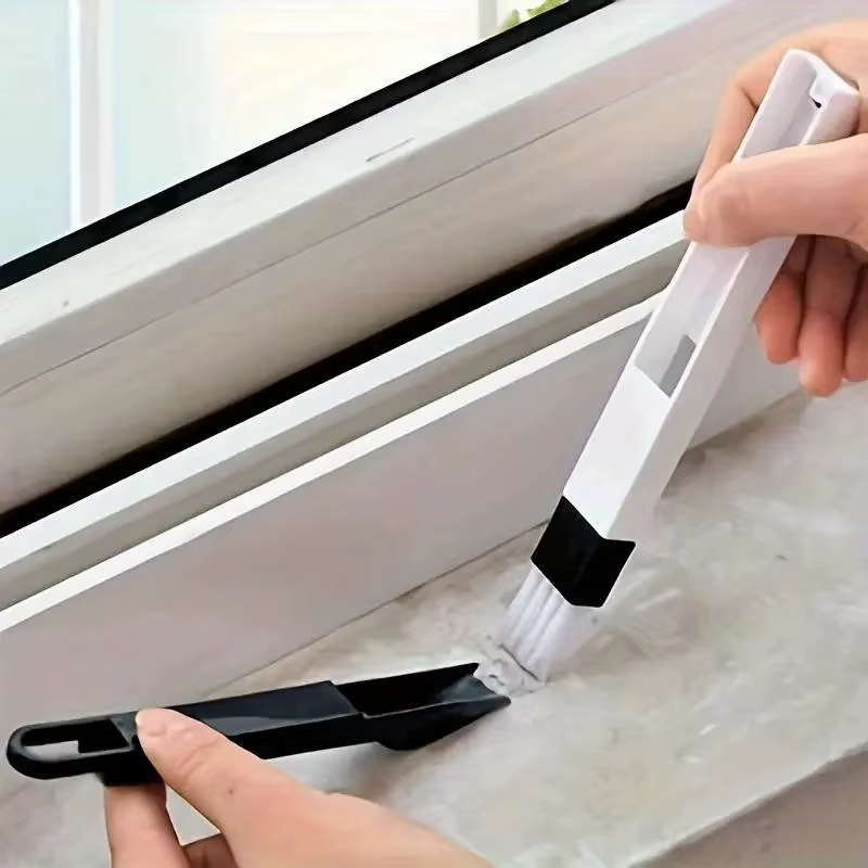 Brosse de nettoyage pour rails de fenêtre, ensemble de 2 pièces, nettoyeur d'angle pour verre, nettoyeur de joints de portes et fenêtres, nettoyeur en plastique pour salon, chambre, cuisine