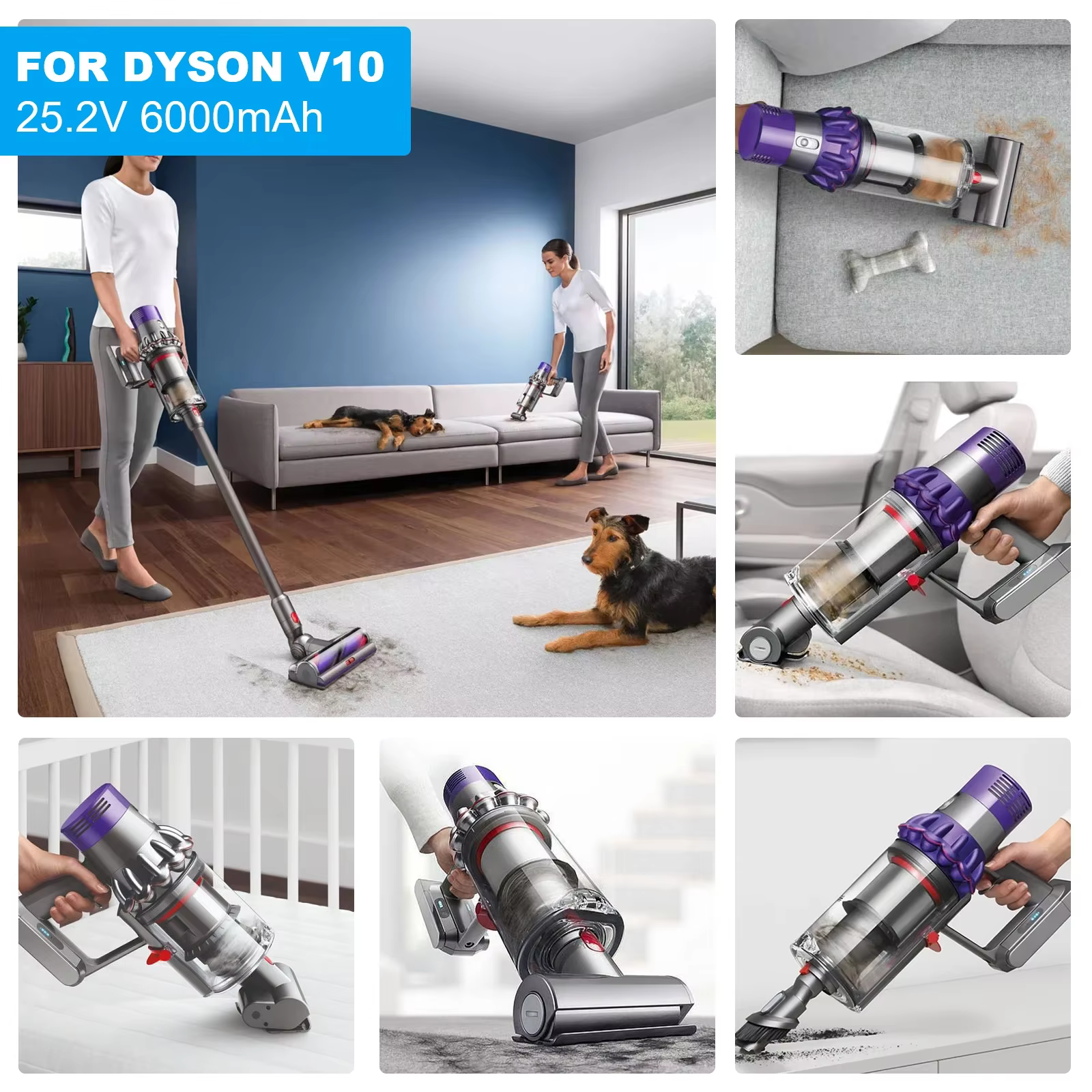 Batterie 21.6V pour Dyson V6 V7 V8 V10 série SV12 DC62 SV1 6000mAh