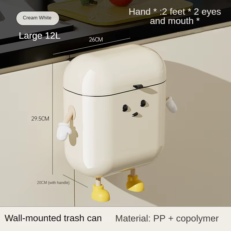 Poubelle murale DIY 9L/12L couleur crème avec couvercle pour déchets alimentaires et salle de bain – Sans se pencher