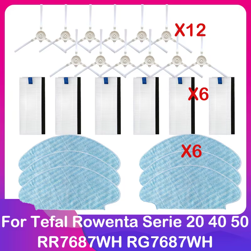 Compatible avec Tefal Rowenta Explorer X-Plorer Série 20 40 50 RR7687WH RG7687WH Aspirateur Filtre HEPA Brosse latérale Serpillière Pièce de rechange pour nettoyage