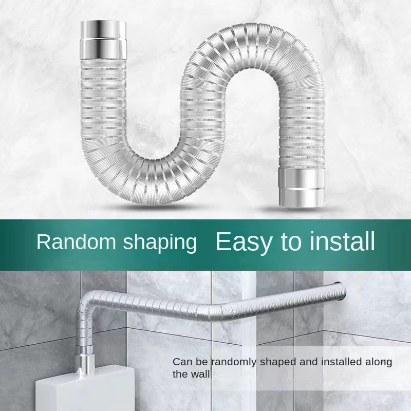 Tuyau Semi-flexible en aluminium de 70mm 1m avec connecteur en acier inoxydable, Tube d'échappement de fumée pour chauffe-eau/conduit de Ventilation de salle de bains