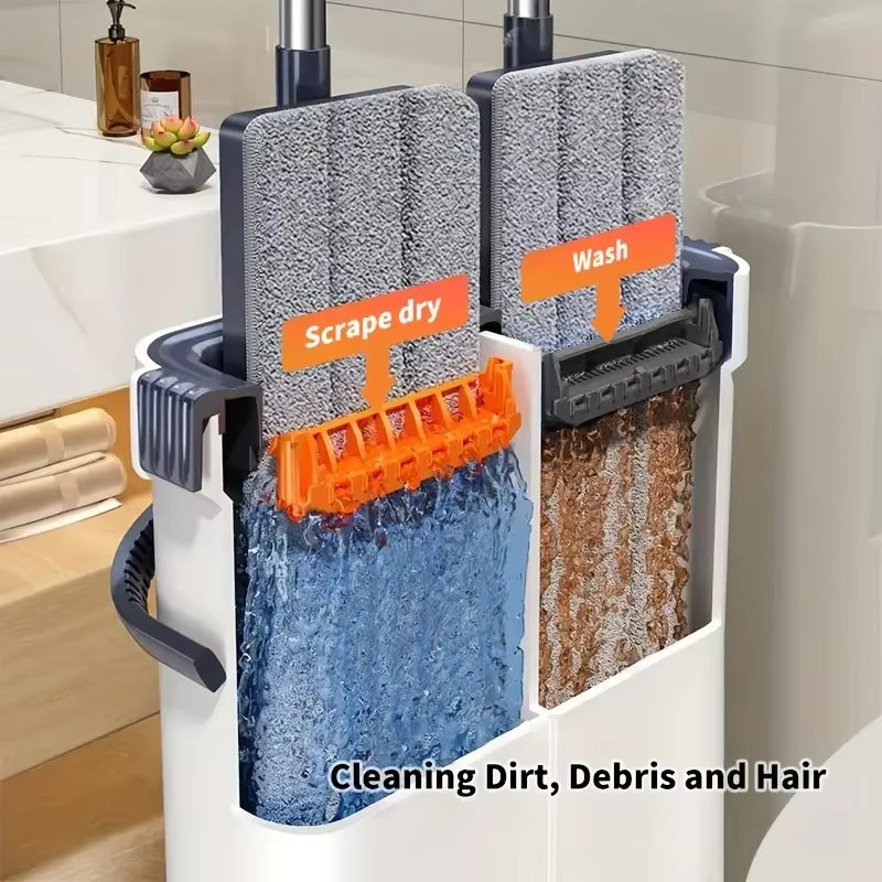 JOYBOS Spin main libre plat baril 33 cm vadrouille avec seau 360 système de nettoyage complet avec double chambre lavable plancher maison vadrouilles