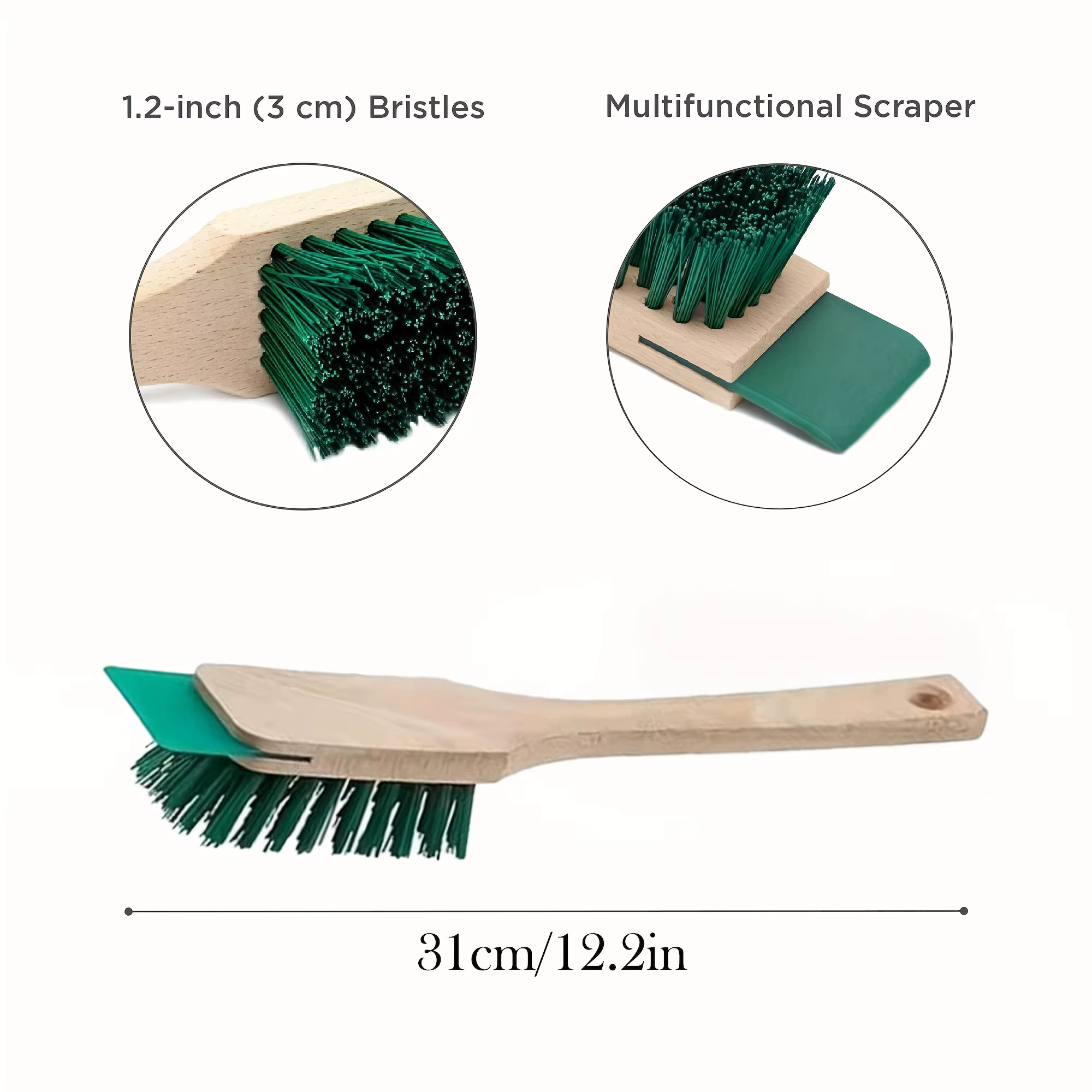 Brosse de nettoyage ergonomique robuste pour tondeuse à gazon avec poils rigides et manche en bois – Grattoir efficace pour l'entretien du jardin