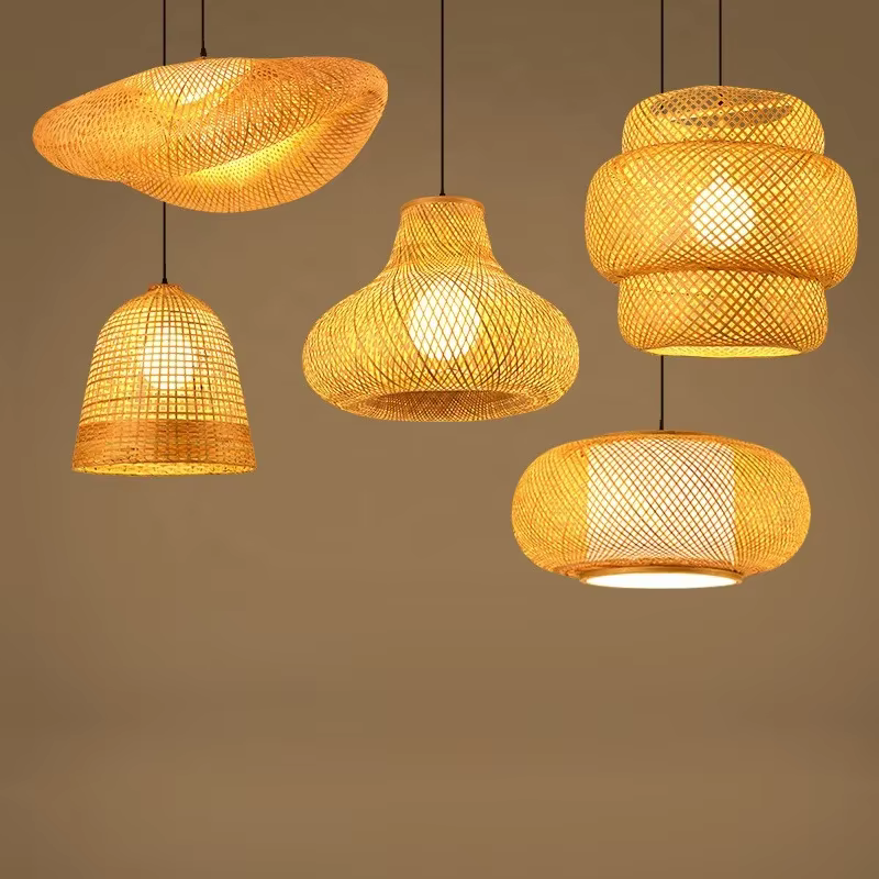Plafonnier LED Rond en Rotin Tissé à la Main de 40cm, Éclairage Suspendu en Bambou, Vintage, pour Restaurant, 73Art