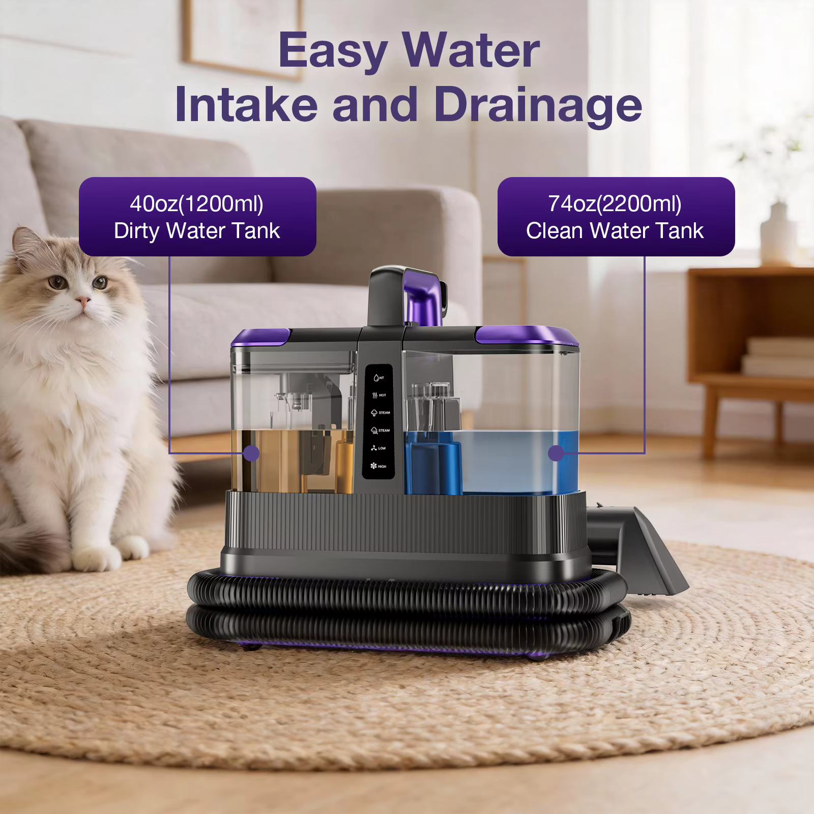 Nettoyeur de tapis à vapeur 2100W 1800KPa, nettoyeur de tapis à haute pression, aspirateur humide et sec pour le nettoyage de la voiture et de la maison
