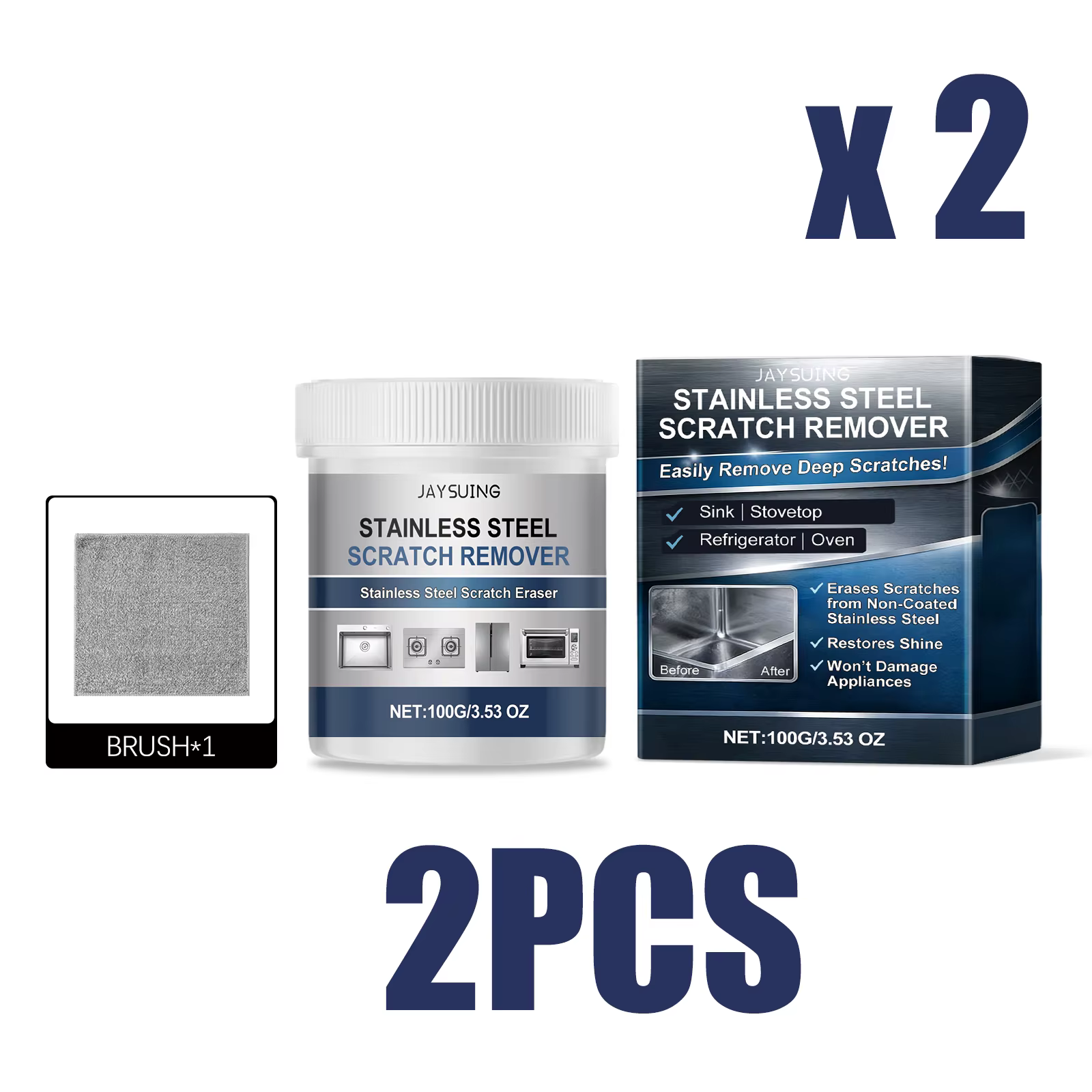 Kit de nettoyage et de réparation pour acier inoxydable 100g avec serviette – Nettoyant et polisseur pour évier et cuisinière – Produit d'entretien et de restauration pour cuisine