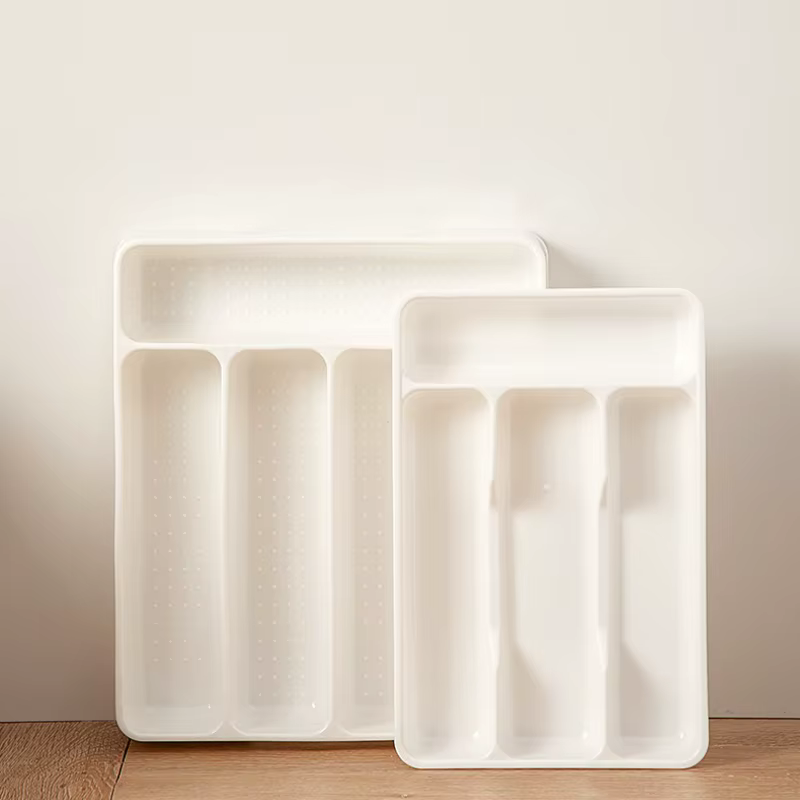 Organisateur de tiroir de cuisine, boîte de rangement à diviseur réglable pour ustensiles, couverts, couteau, fourchette cuillère baguettes armoire plateau intégré