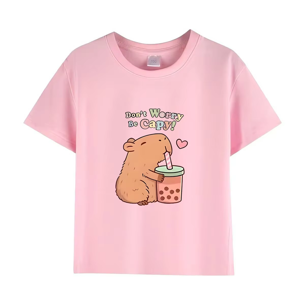 T-shirt d'été pour enfants Capybara, imprimé dessin animé, 100% coton, manches courtes, col rond, haut décontracté pour filles, t-shirts tendance